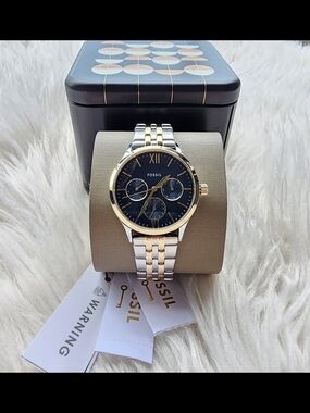 Fossil Original New Women Navy Dial Two-Tone Gold & Silver Bracelet Watch